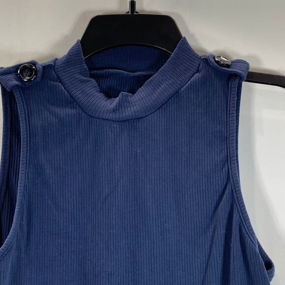 MOTF Women's Navy Sleeveless Ribbed Mock Neck Crop Top SZ L - Picture 3 of 10